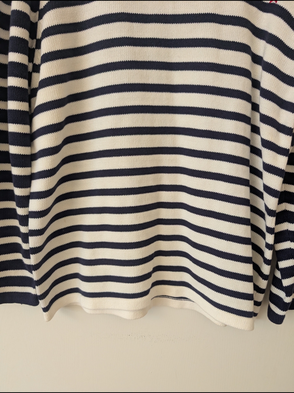 Vintage Womens Large 100% Cotton Stars & Stripes Sweater Cream Cottage Classic - Picture 2 of 6